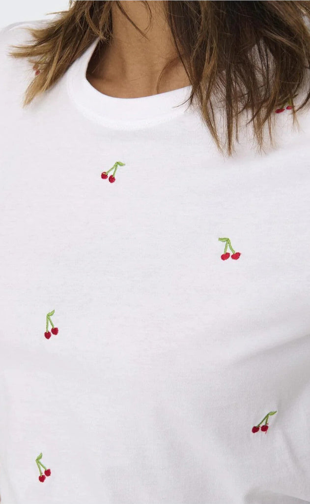 ONLY T-shirt - Ketty Life s/s - Bright White/Cherries