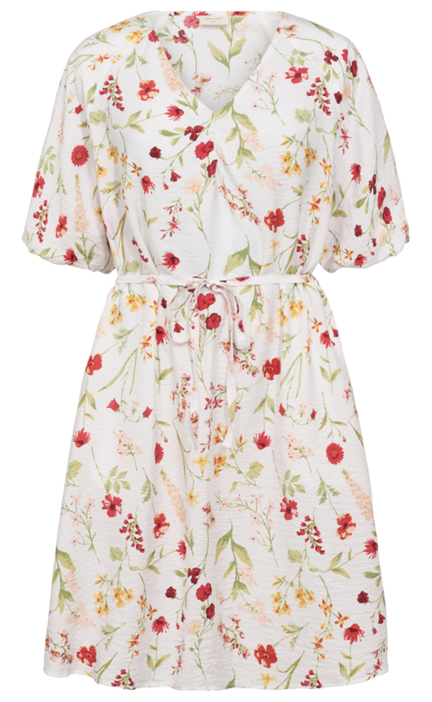 Freequent Kjole - Mele - Brilliant White w. Hot Coral