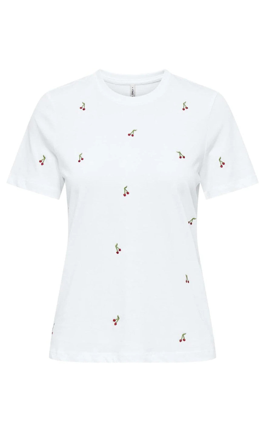 ONLY T-shirt - Ketty Life s/s - Bright White/Cherries