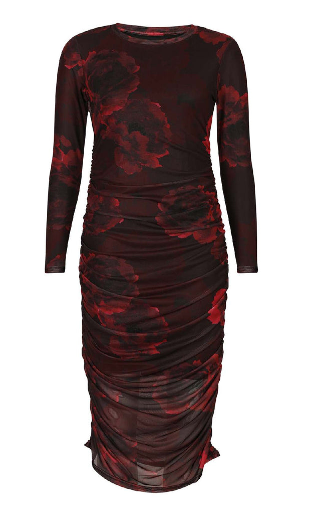 Liberte Kjole - Mesh - Black Bordeaux Flower