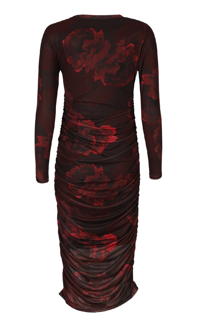 Liberte Kjole - Mesh - Black Bordeaux Flower