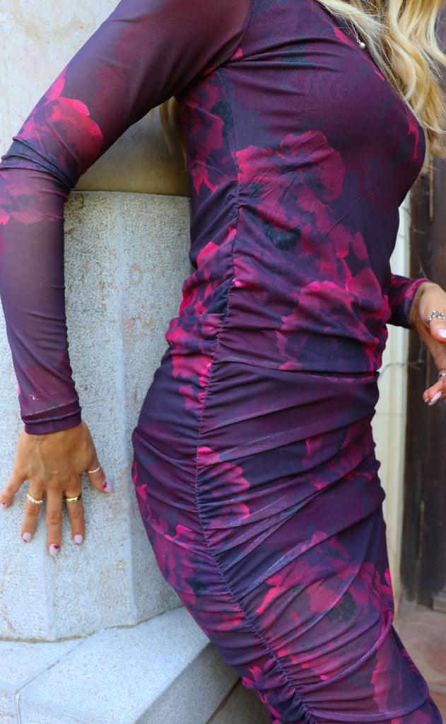 Liberte Kjole - Mesh - Black Bordeaux Flower