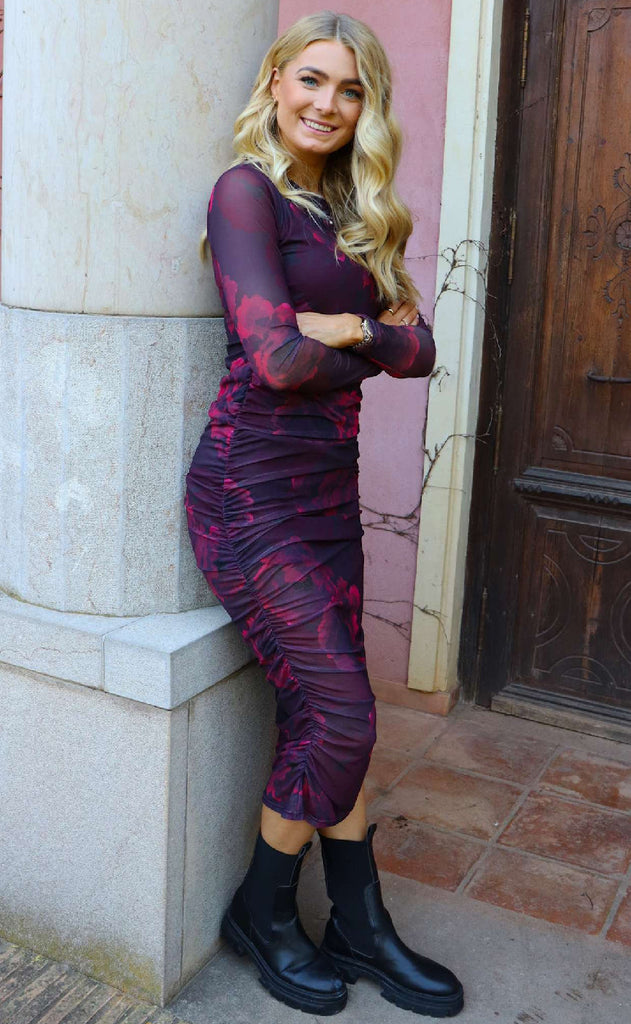 Liberte Kjole - Mesh - Black Bordeaux Flower