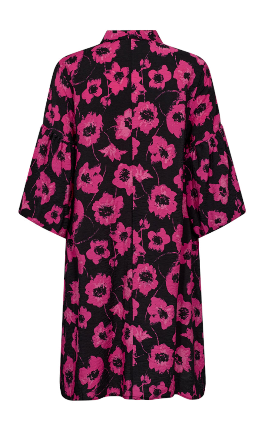 Freequent Kjole - Fluss - Black w. Raspberry Rose