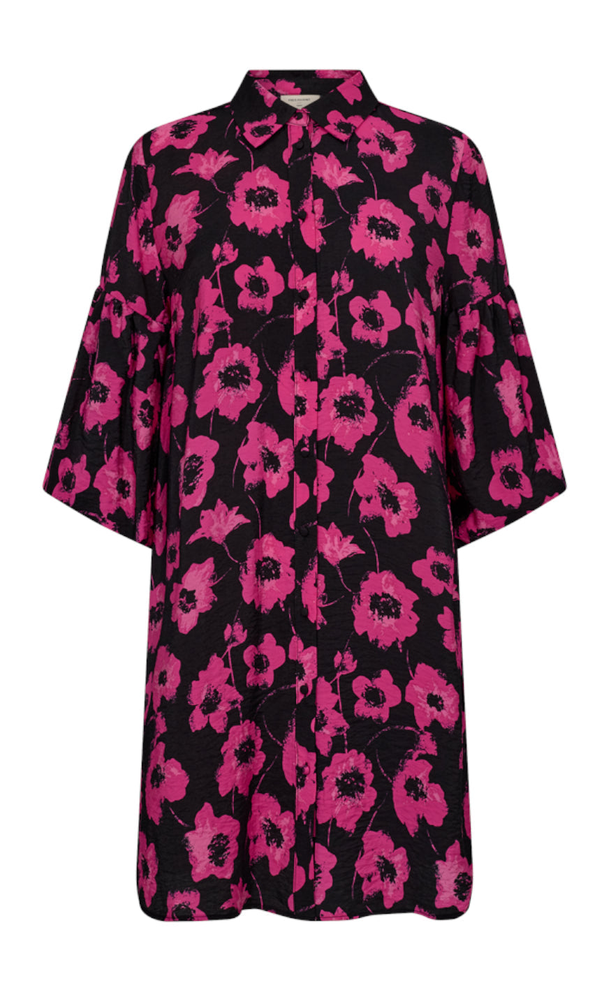 Freequent Kjole - Fluss - Black w. Raspberry Rose