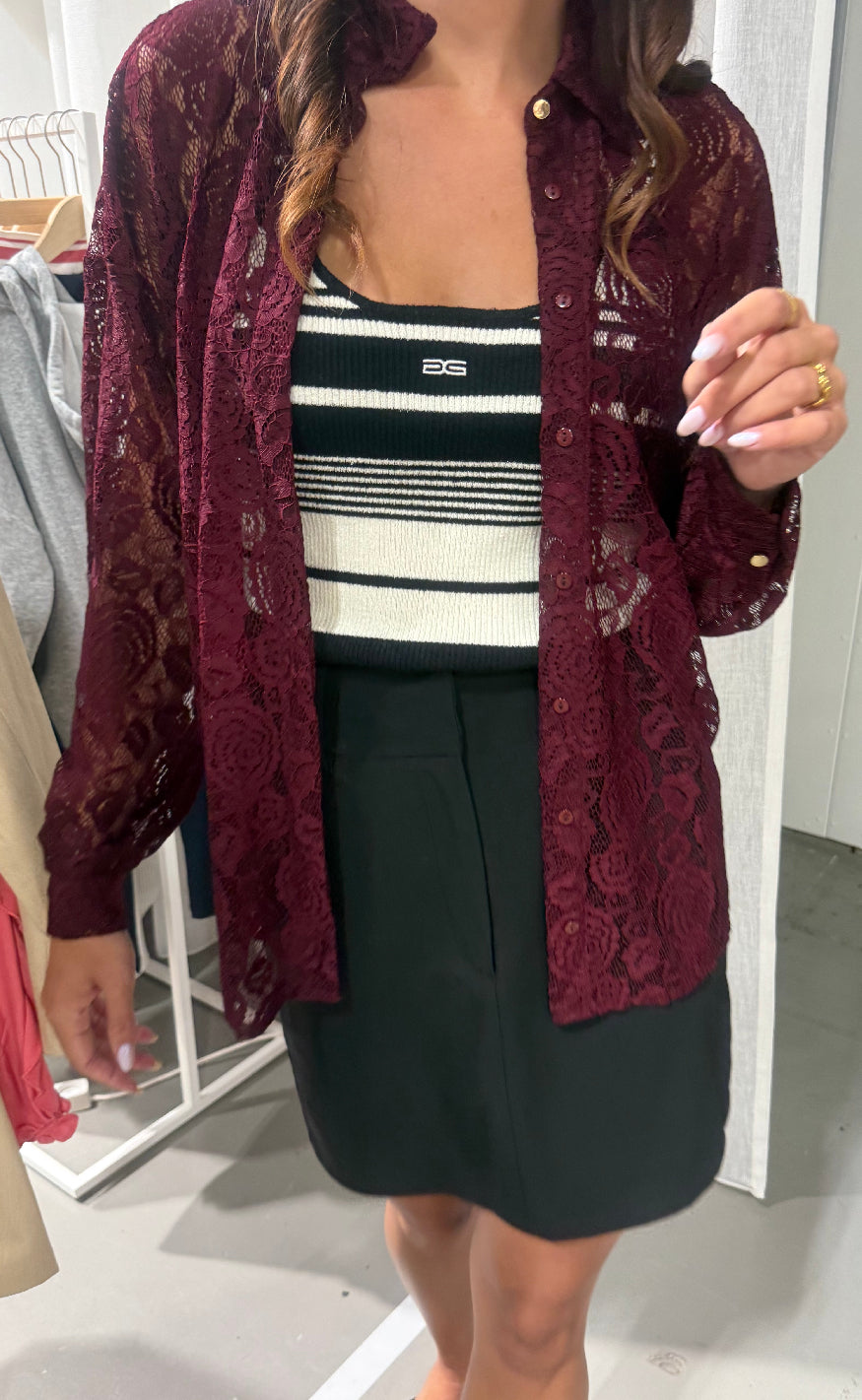 Liberte Skjorte - Lacy - Bordeaux Lace