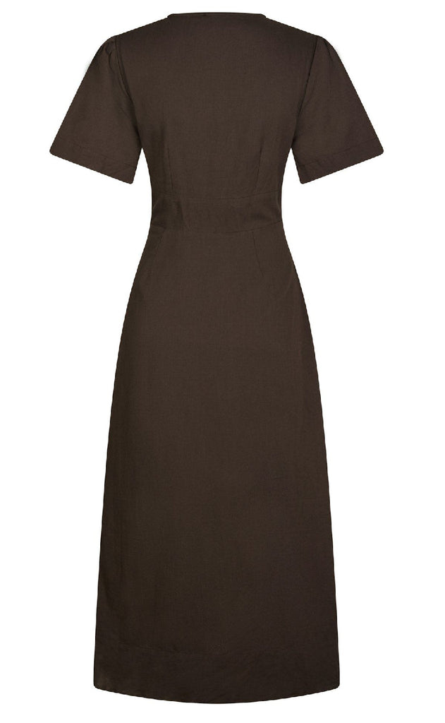 Neo Noir Kjole - Ilsie Linen - Dark Brown