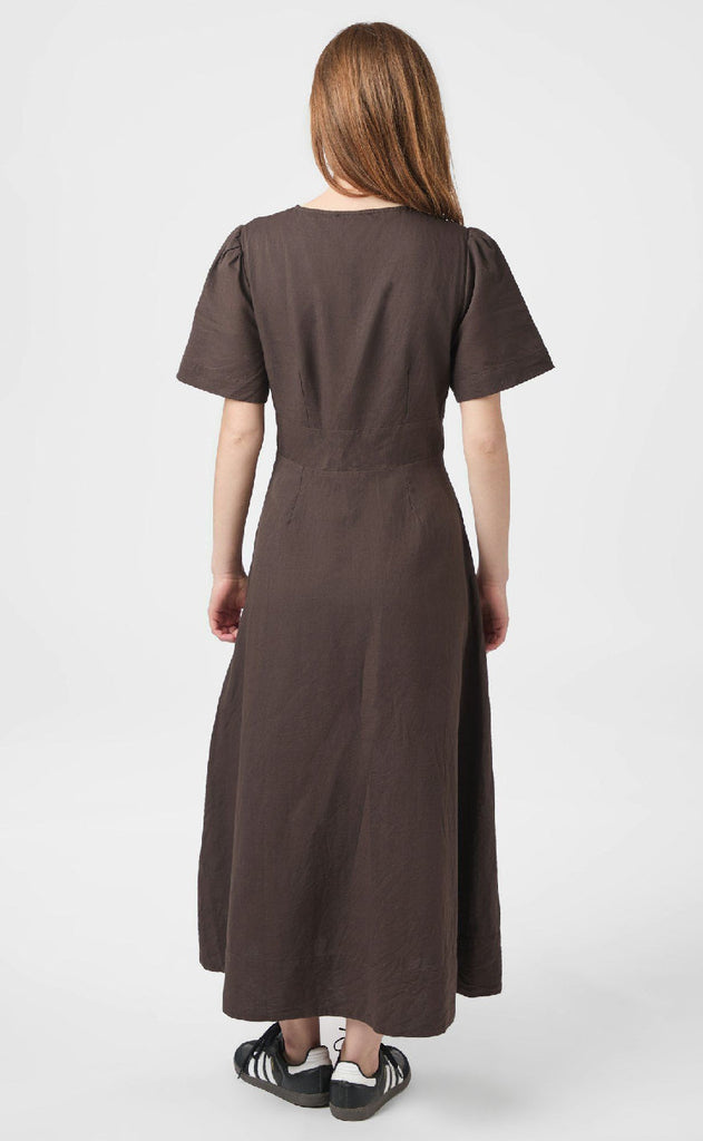 Neo Noir Kjole - Ilsie Linen - Dark Brown