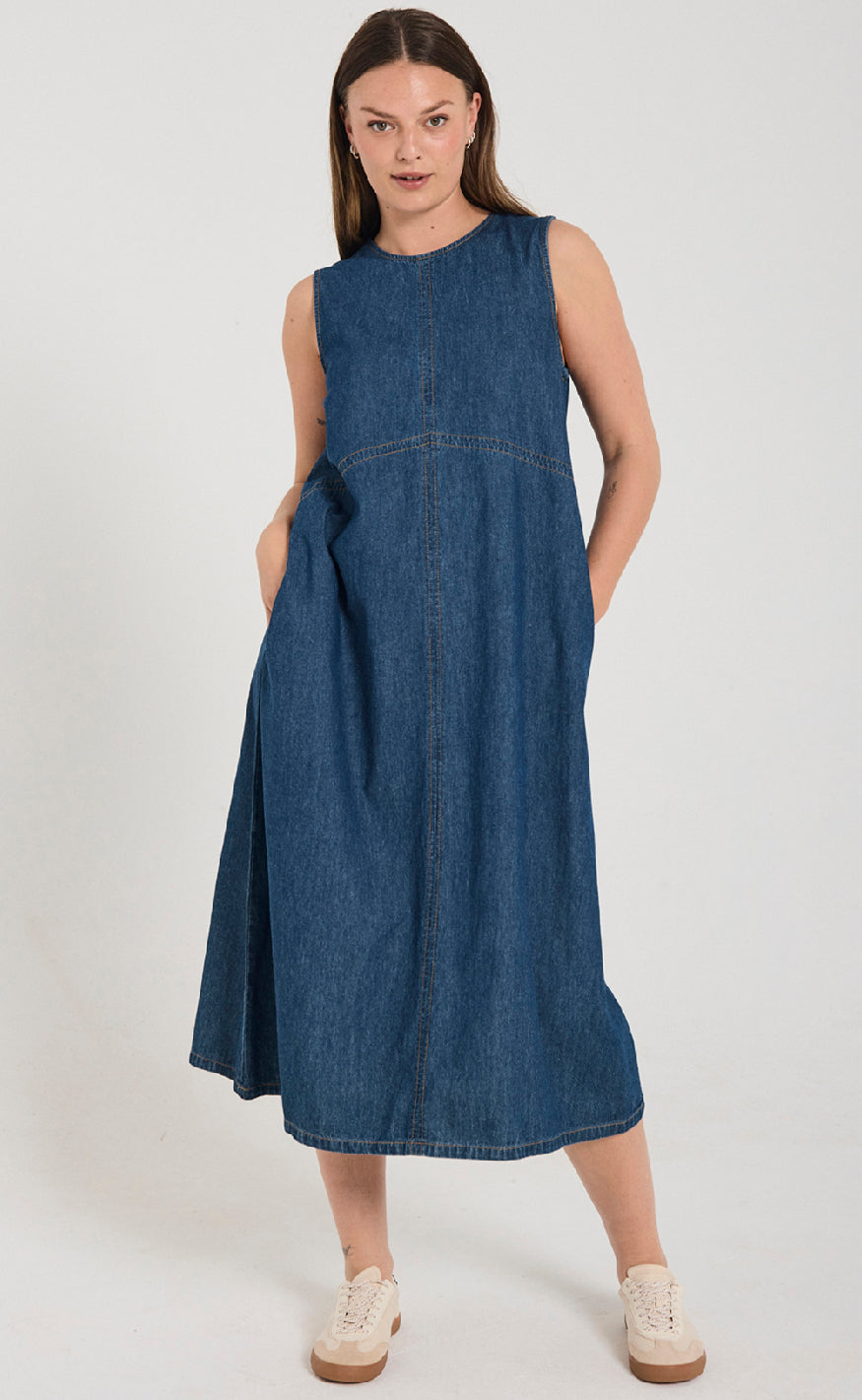 Freequent Kjole - Lisea Long - Medium Blue Denim