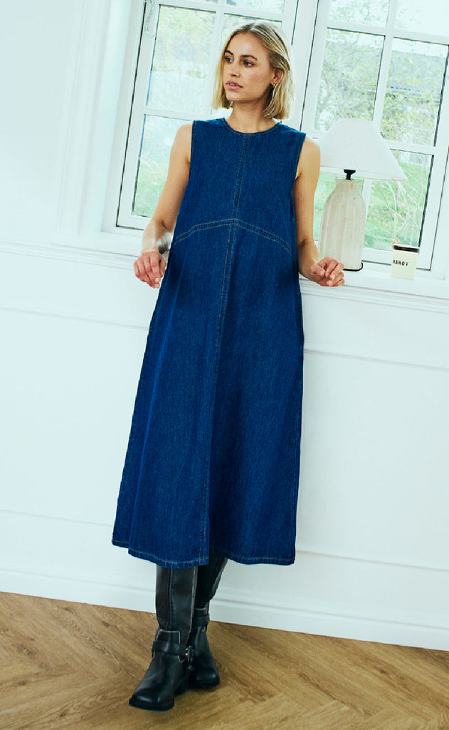 Freequent Kjole - Lisea Long - Medium Blue Denim