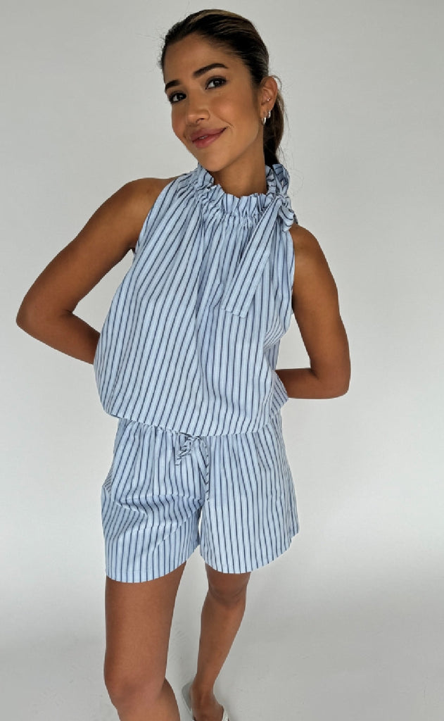 Continue Topp - Liva Poplin - Blue Stripe