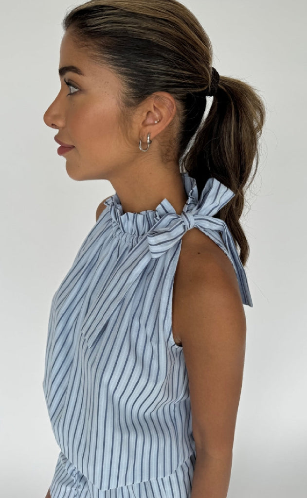 Continue Topp - Liva Poplin - Blue Stripe