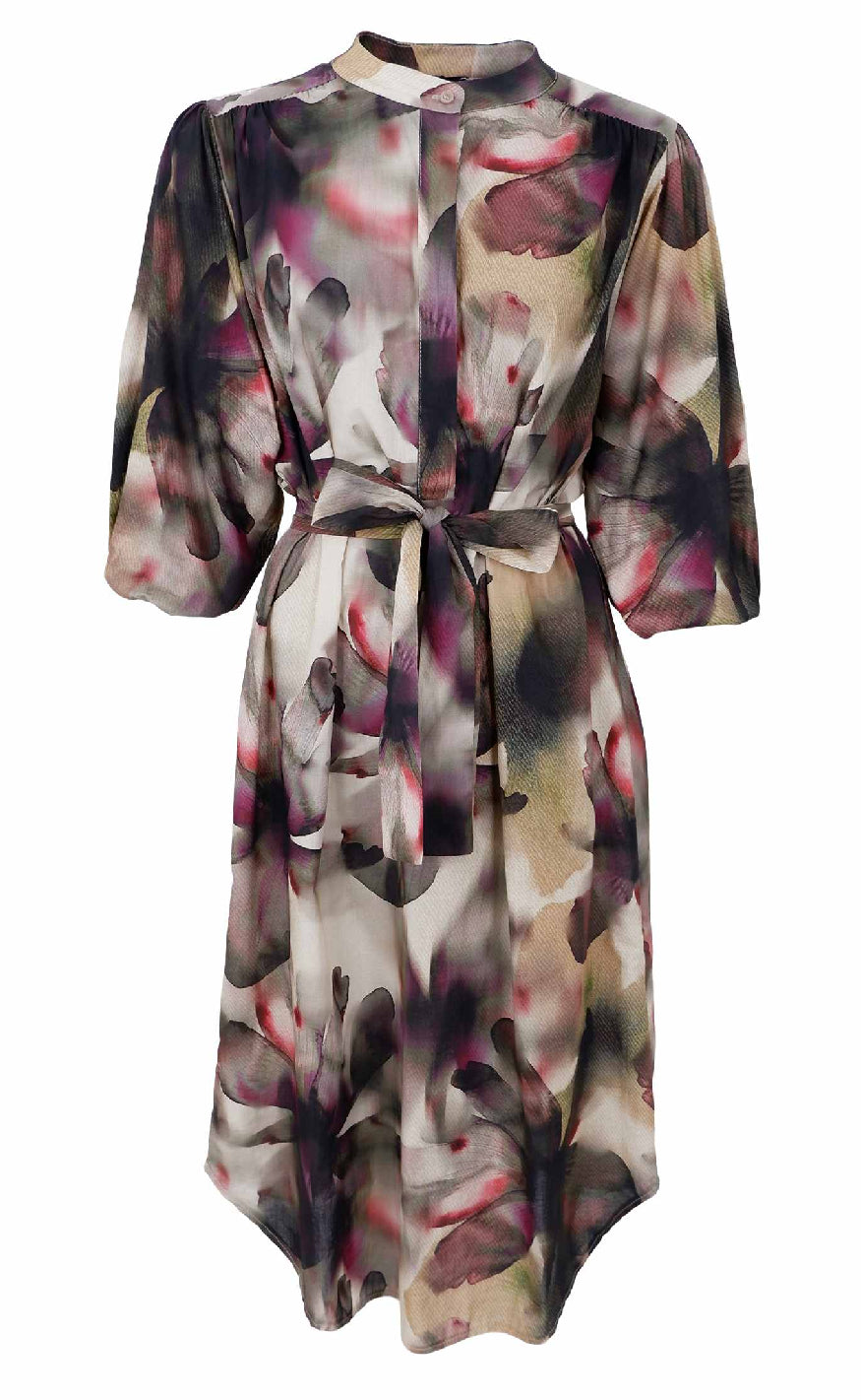 Black Colour Kjole - Filora - Plum Flower