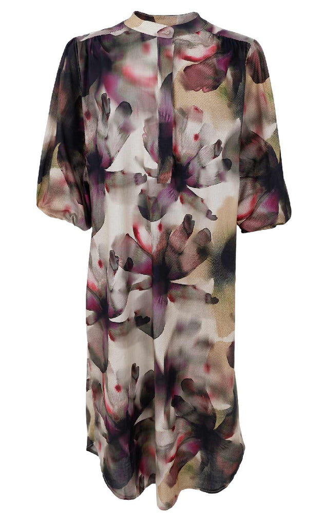 Black Colour Kjole - Filora - Plum Flower