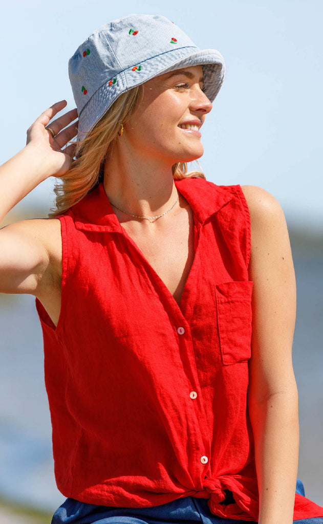 Black Colour Hatt - Maluca - Lt. Blue Denim/Cherry