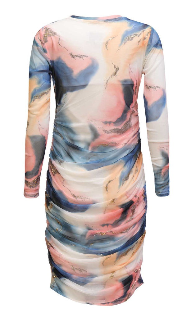 Liberte Kjole - Mesh - Blue Peach Gold Marble