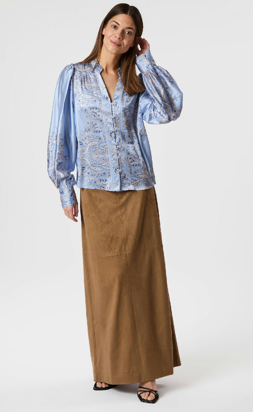 Neo Noir Bluse - Massima Paisley Border - Light Blue