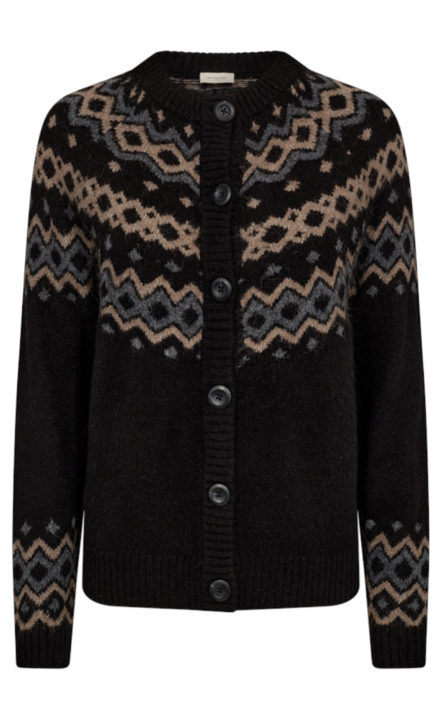 Freequent Cardigan - Merla - Black W. Desert Taupe Melange