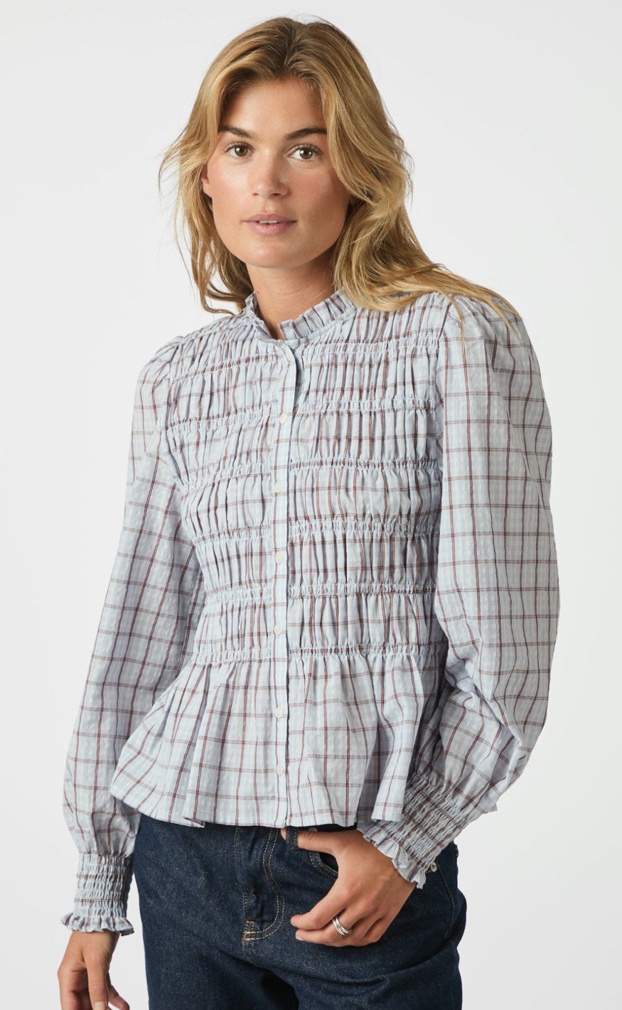 Neo Noir Bluse - Mocca - Light Blue