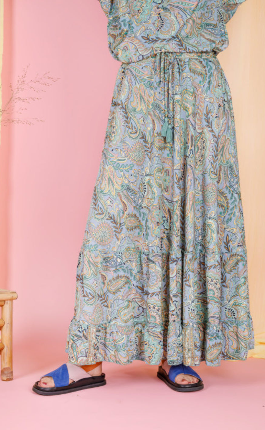 Black Colour Skjørt - Luna Maxi Frill - Blue Garden