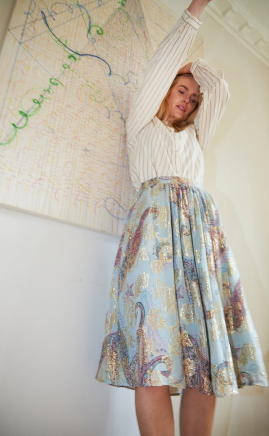 Lollys Laundry Midi Skjørt - Ella - Light Blue