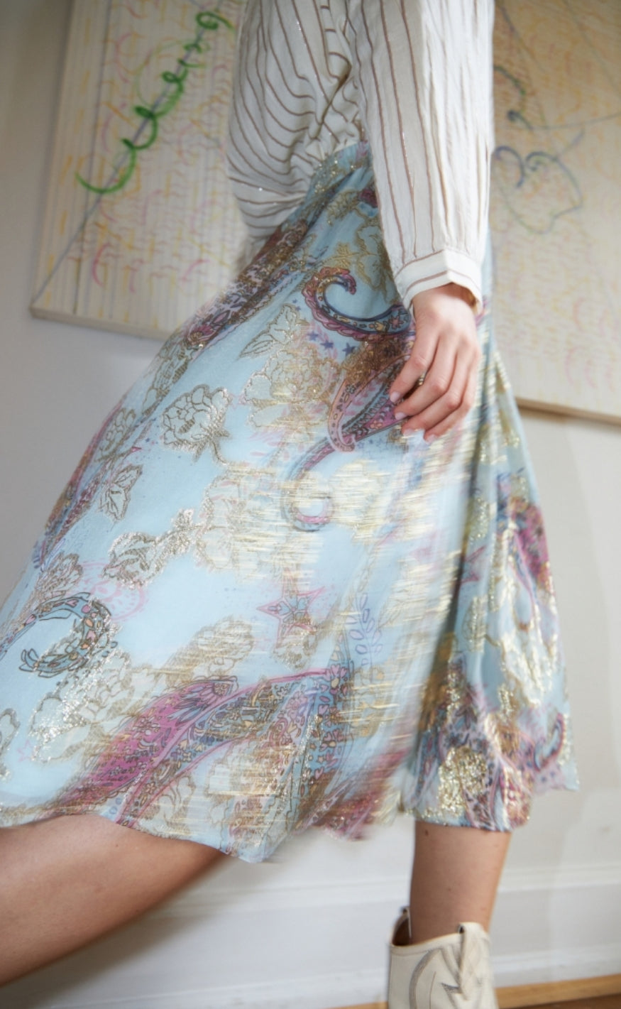 Lollys Laundry Midi Skjørt - Ella - Light Blue