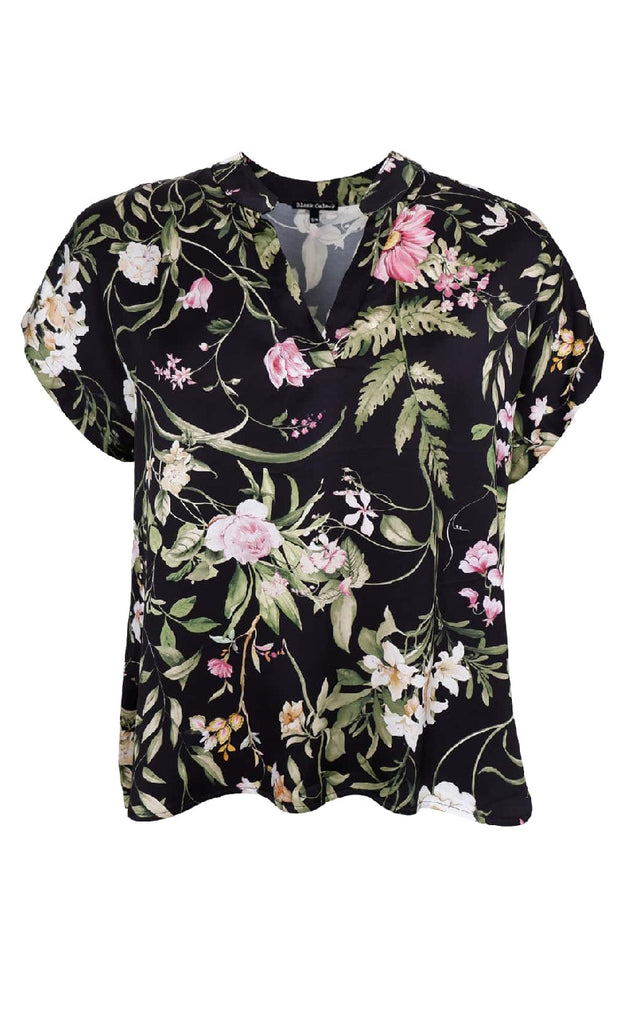 Black Colour Bluse - Zennia - Black Flower