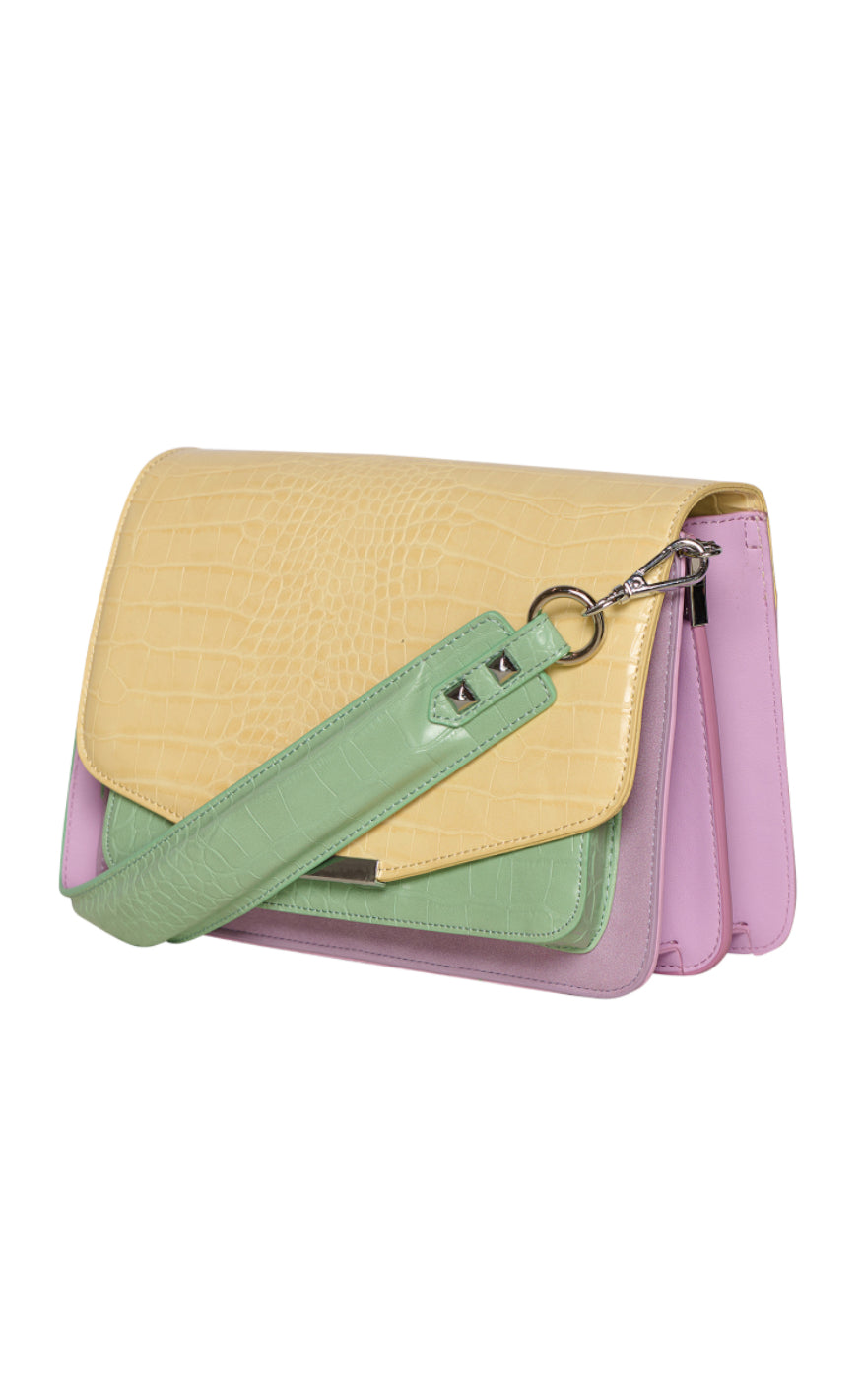 Noella Veske - Blanca Multi Compartment - Yellow Croco/Mint/Purple Mix