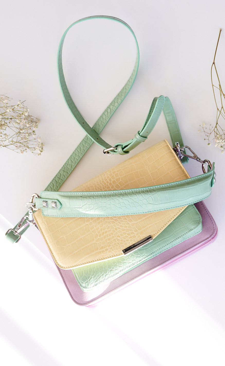 Noella Veske - Blanca Multi Compartment - Yellow Croco/Mint/Purple Mix