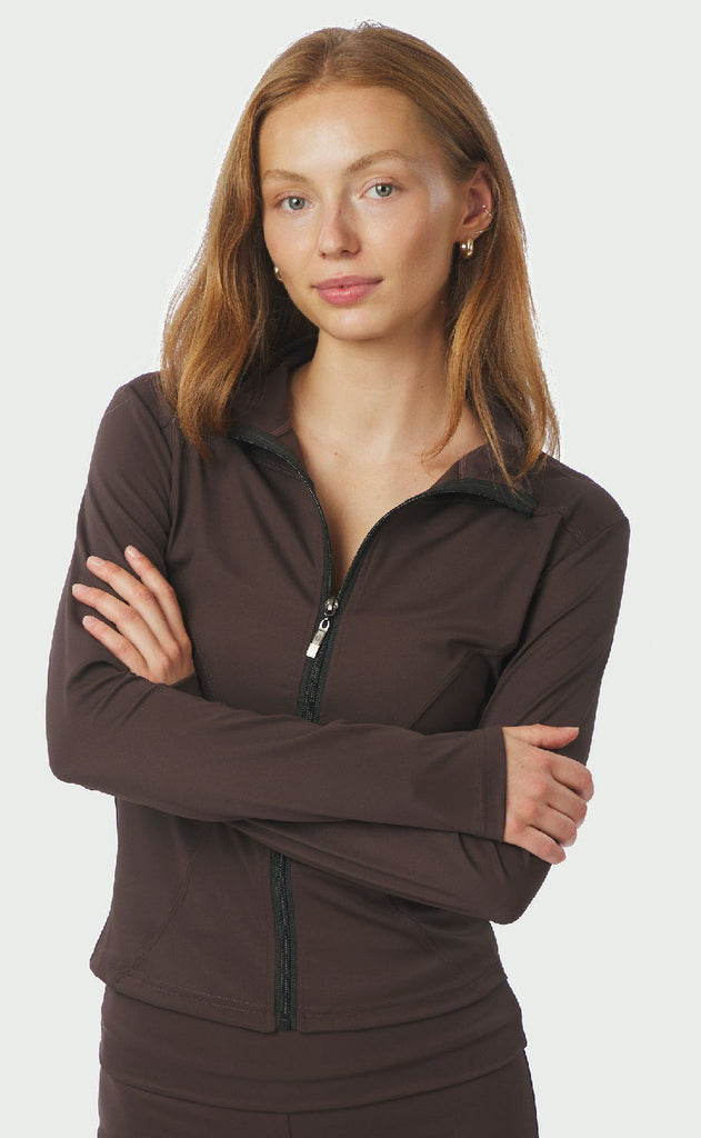 Neo Noir Bluse - Nolana Zip - Chocolate Brown