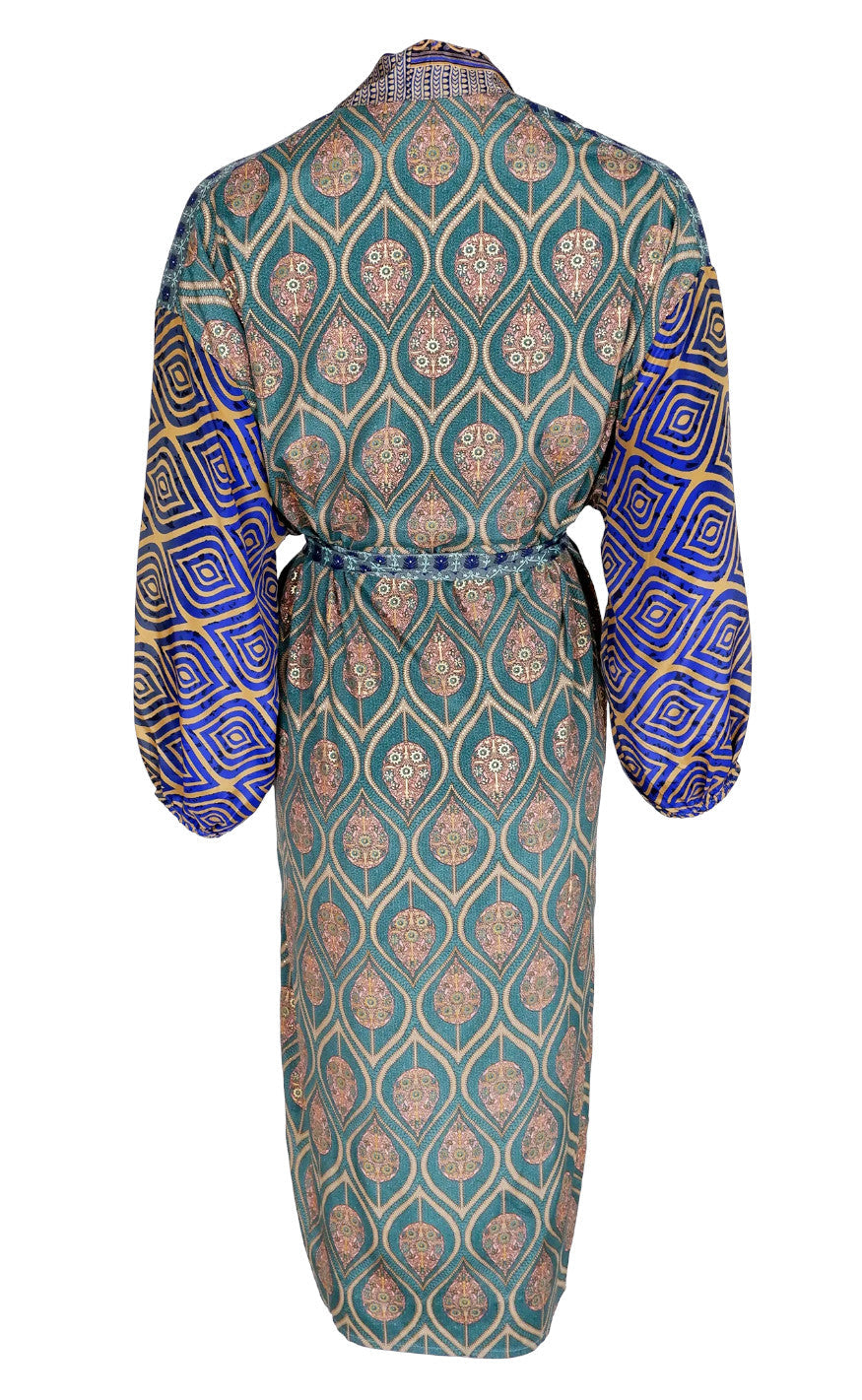 Black Colour Kimono - Luna Long Kimono - Blue Jewel Mix