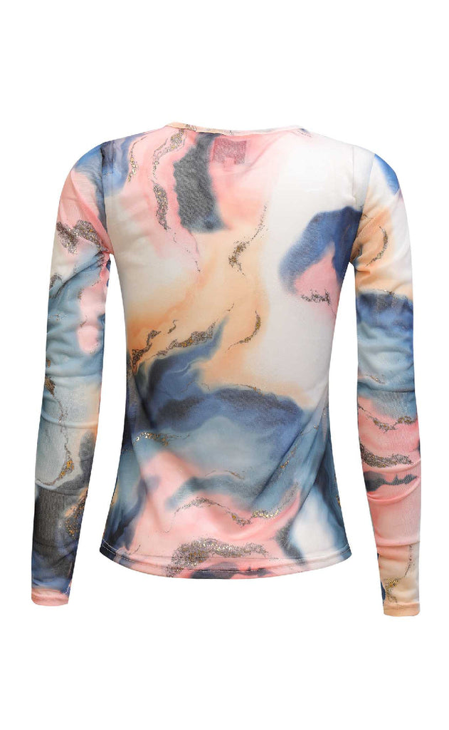 Liberte Bluse - Mesh - Blue Peach Gold Marble