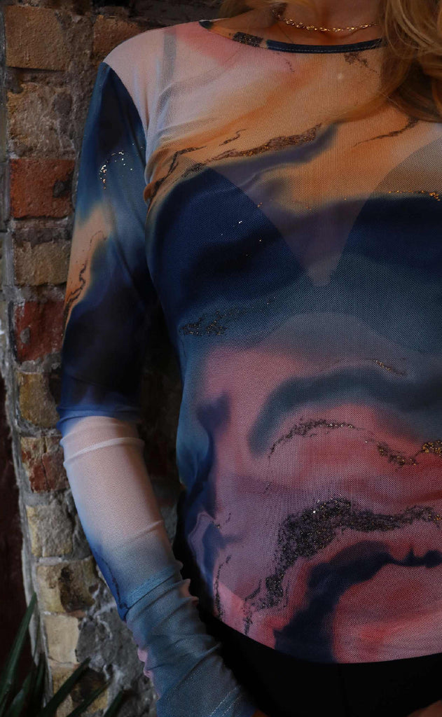 Liberte Bluse - Mesh - Blue Peach Gold Marble