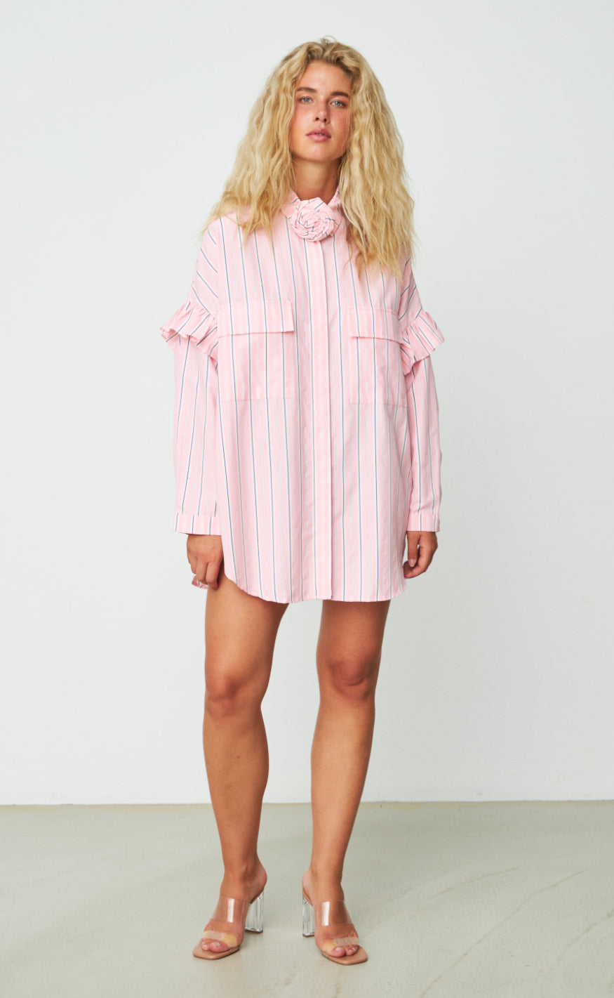 Cras Skjorte - Flower - Pink Blue Stripe