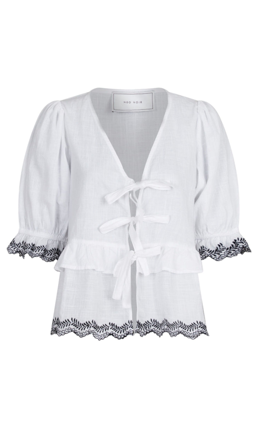 Neo Noir Bluse - Raya Embroidery - White/Black