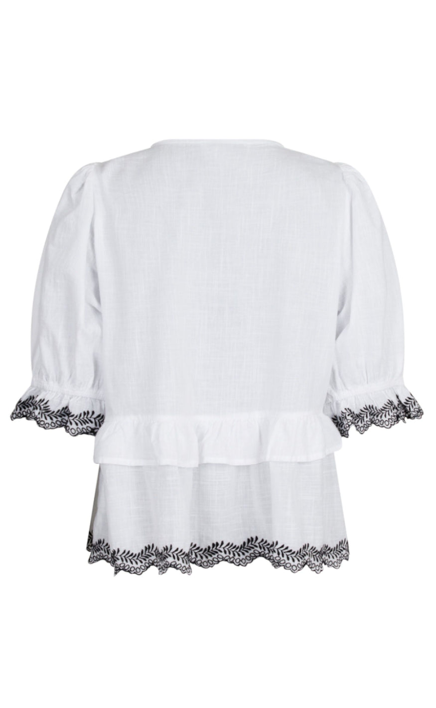 Neo Noir Bluse - Raya Embroidery - White/Black