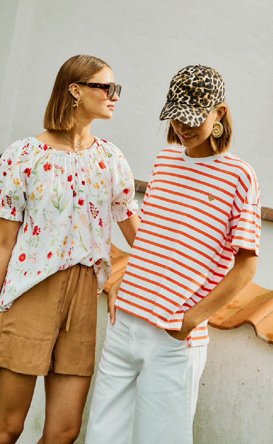 Freequent T-shirt - Fenjal - Brilliant White w. Hot Coral