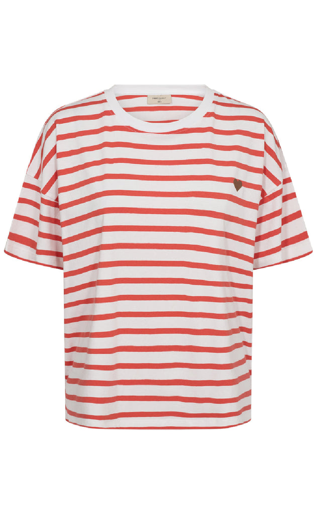 Freequent T-shirt - Fenjal - Brilliant White w. Hot Coral