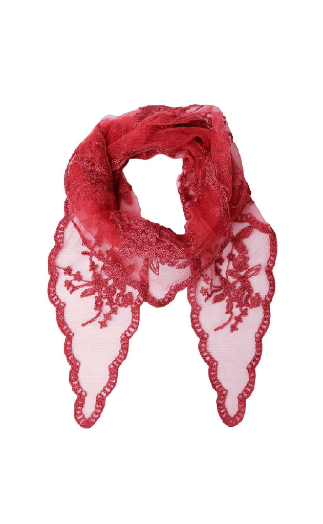 Black Colour Skjerf - Miriana Lace - Berry Red