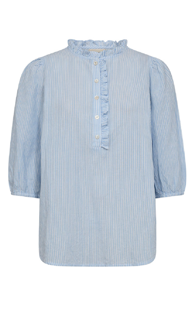 Freequent Bluse - Rolly - Chambray Blue w. Star Off-white