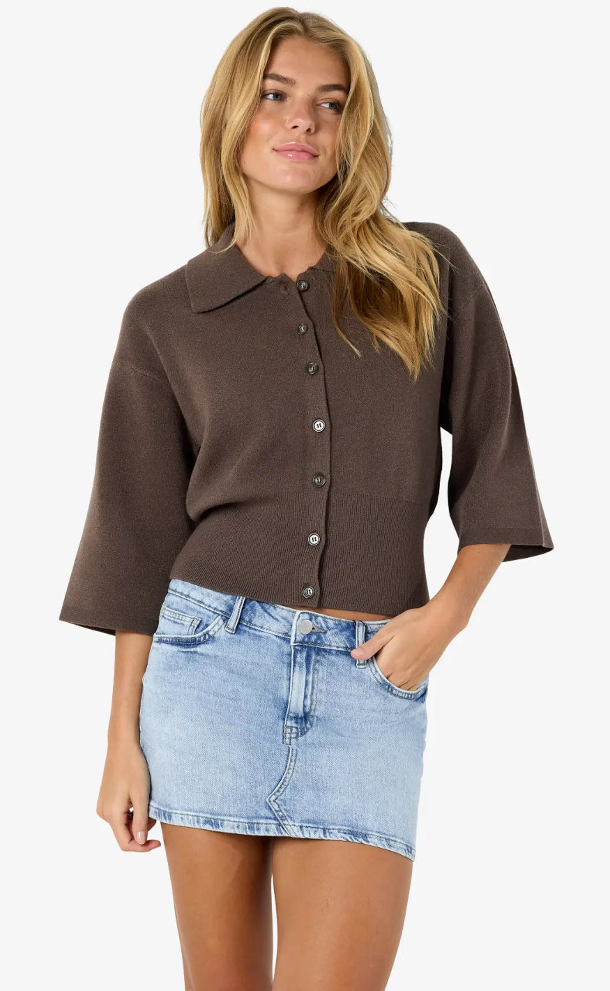 Noisy May Cardigan - Shyla 3/4 - Chocolate Brown