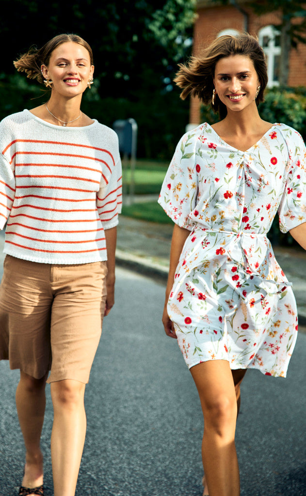 Freequent Bluse - Grande - Brilliant White w. Hot Coral