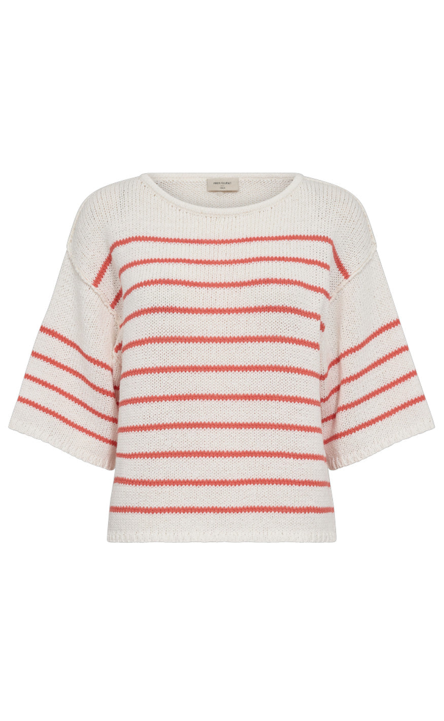 Freequent Bluse - Grande - Brilliant White w. Hot Coral