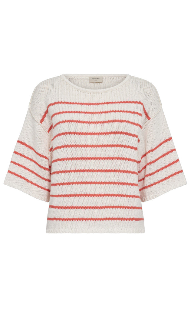 Freequent Bluse - Grande - Brilliant White w. Hot Coral