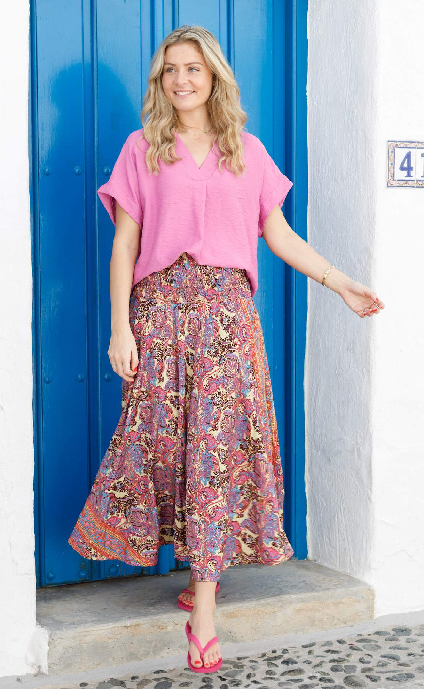 Black Colour Bluse - Samos - Pink