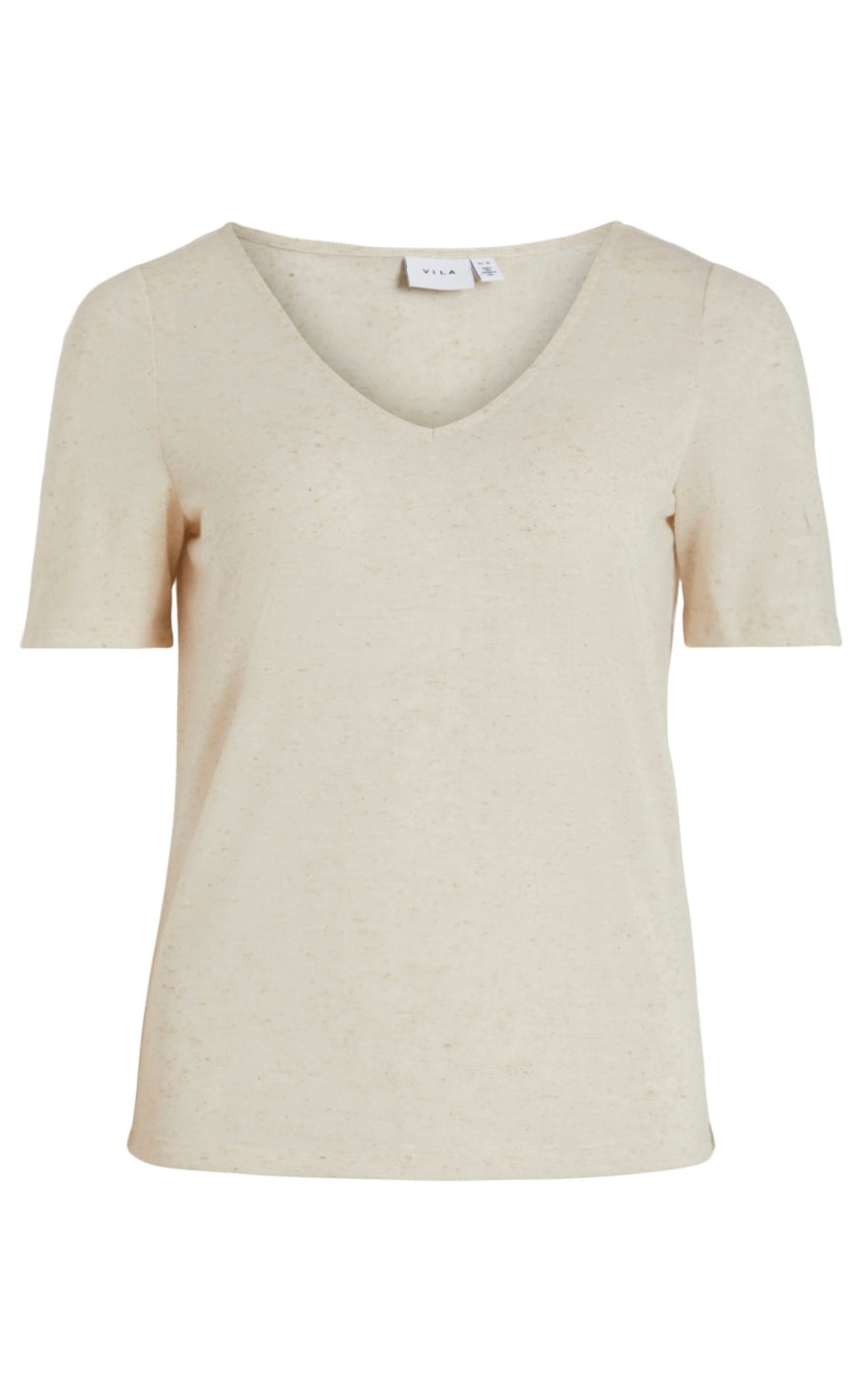 VILA T-Shirt - Sina V-Neck - Birch/Melange