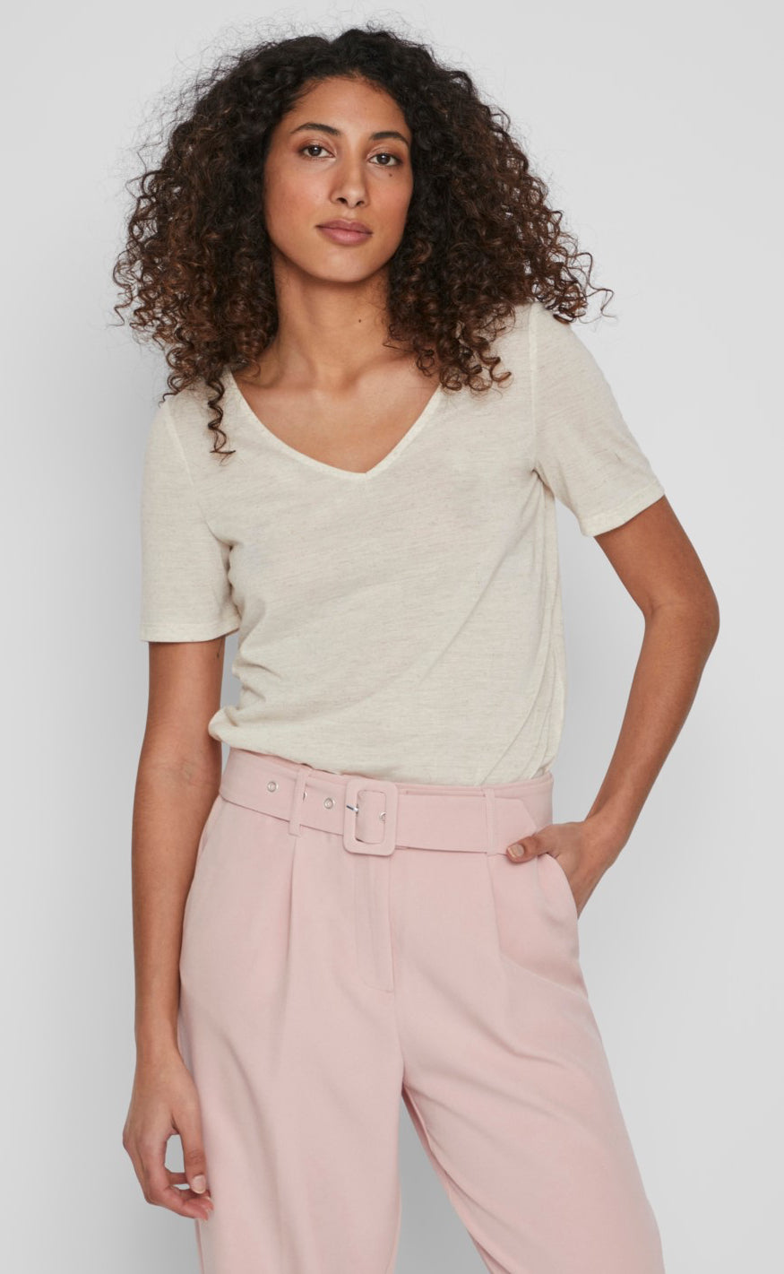 VILA T-Shirt - Sina V-Neck - Birch/Melange