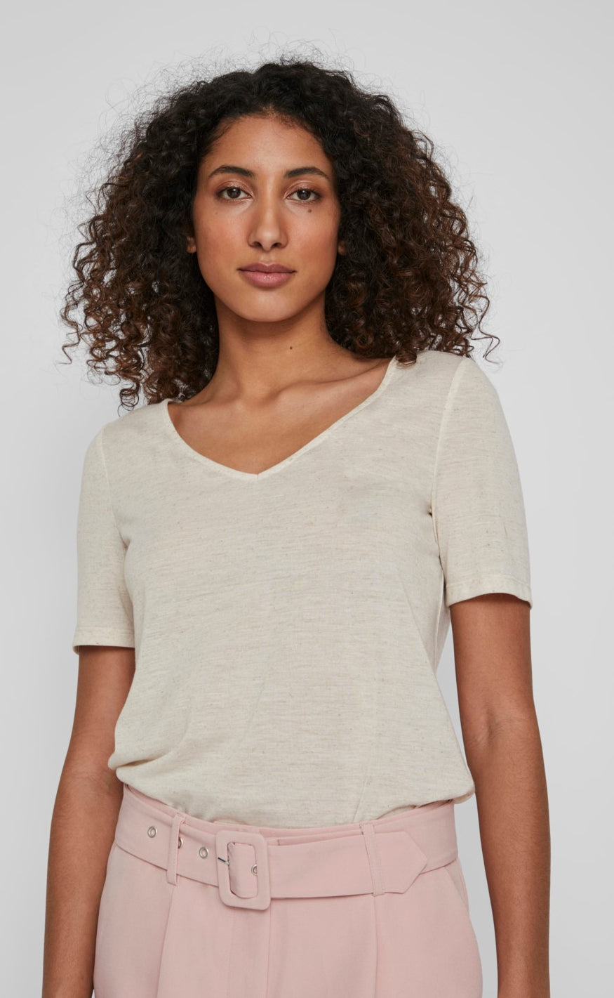 VILA T-Shirt - Sina V-Neck - Birch/Melange