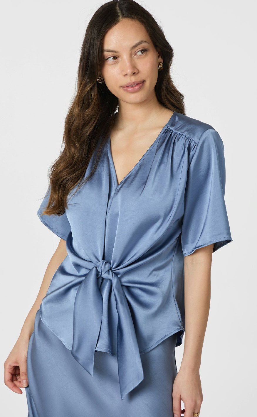 Neo Noir Bluse - Casadia Heavy Sateen - Smoke Blue