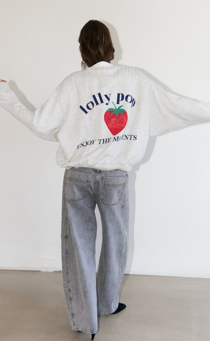 Lollys Laundry Sweatshirt - Sydney Strawberry - Light Grey Melange